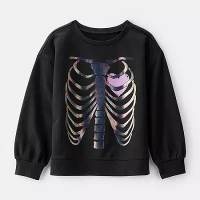 Carter's Halloween Little & Big Kid Girls Round Neck Long Sleeve Regular Fit Graphic T-shirt In Black