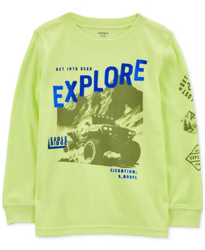 Carter's Kids' Little & Big Boys Explore Truck Graphic Thermal Long-sleeve T-shirt In Green