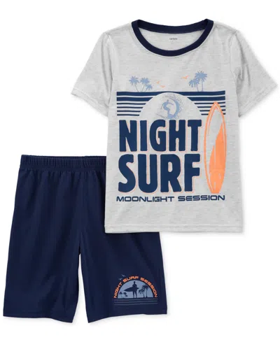 Carter's Kids' Little & Big Boys Night Surf Loose-fit Pajamas, 2 Piece Set In Gray,navy