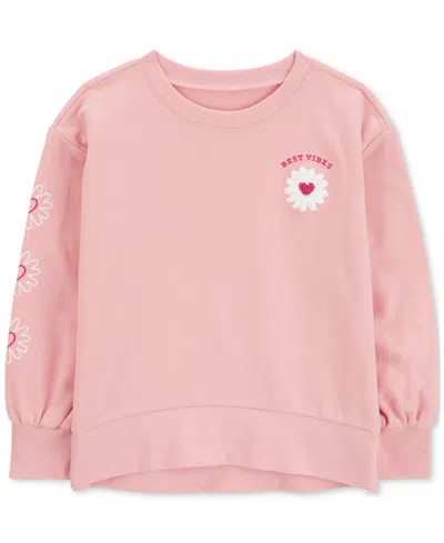 Carter's Kids' Little & Big Girls Best Vibes French Terry Sweatshirt In Pink