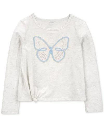 Carter's Kids' Little & Big Girls Cotton Butterfly Ruffled Long-sleeve T-shirt In Gray