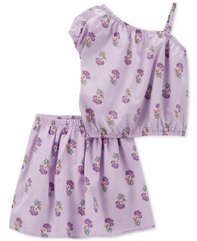 Carter's Kids' Little & Big Girls Floral-print Tank Top & Skort, 2 Piece Set In Purple