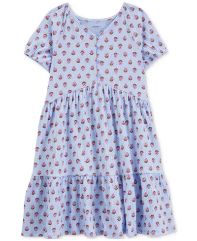 Carter's Kids' Little & Big Girls Floral-print Tiered Dress In Blue