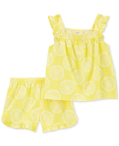 Carter's Kids' Little & Big Girls Lemon-print Loose-fit Pajamas Set, 2 Piece Set In Yellow