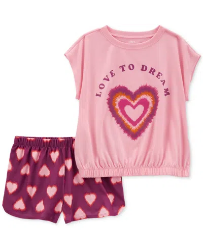 Carter's Kids' Little & Big Girls Love To Dream Heart Loose-fit Pajamas, 2 Piece Set In Pink