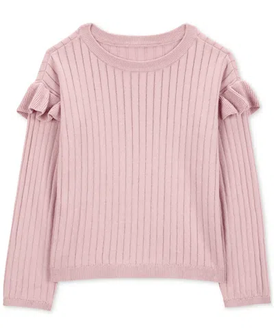 Carter's Kids' Little & Big Girls Ruffled Ribbed Cotton Sweater In Pink