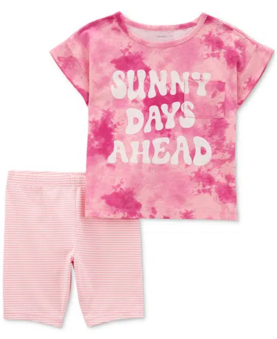 Carter's Kids' Little & Big Girls Sunny Days T-shirt & Bike Shorts, 2 Piece Set In Pink