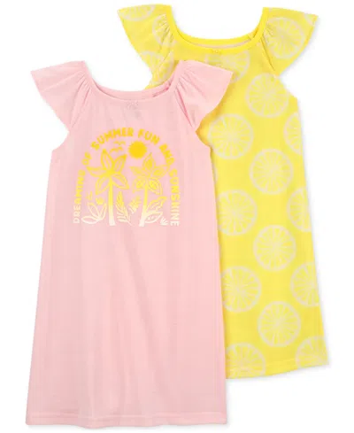 Carter's Kids' Little & Big Girls Sunshine & Lemon-print Nightgowns, Pack Of 2 In Pink,yellow