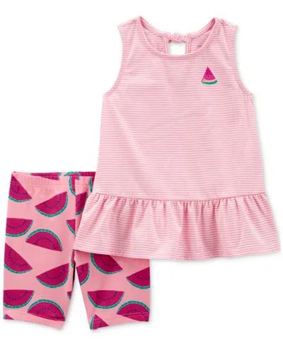 Carter's Kids' Little & Big Girls Watermelon Top & Bike Shorts, 2 Piece Set In Pink