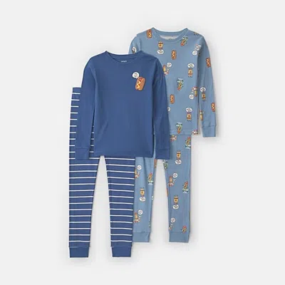 Carter's Little & Big Kid Boys Crew Neck Long Sleeve 4-pc. Pajama Set In Blue