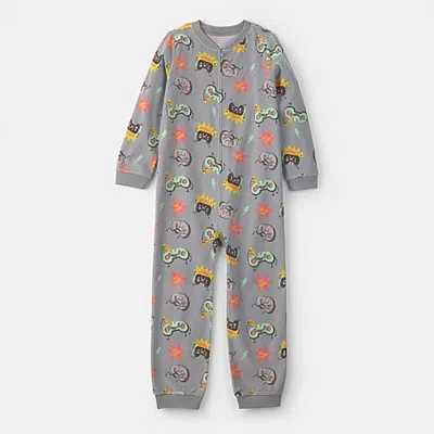 Carter's Little & Big Kid Boys Crew Neck Long Sleeve One Piece Pajama In Gray