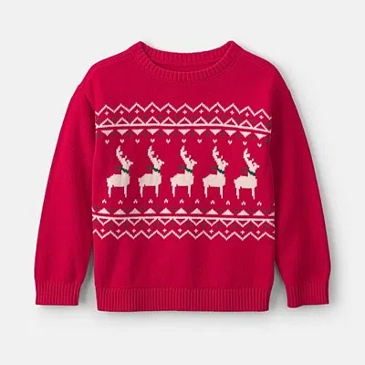 Carter's Little & Big Kid Boys Holiday Crew Neck Long Sleeve Pullover Sweater In Red