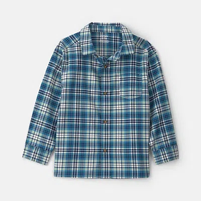 Carter's Little & Big Kid Boys Long Sleeve Cuffed Regular Fit Button-down Shirt In Blue
