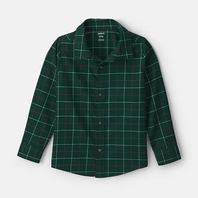 Carter's Little & Big Kid Boys Long Sleeve Cuffed Regular Fit Button-down Shirt In Green