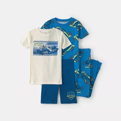 Carter's Little & Big Kid Boys Rib Crew Neck Short Sleeve 4-pc. Pajama Set In Blue