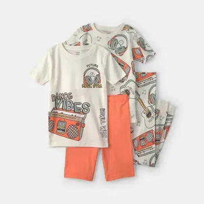 Carter's Little & Big Kid Boys Rib Crew Neck Short Sleeve 4-pc. Pajama Set In Orange