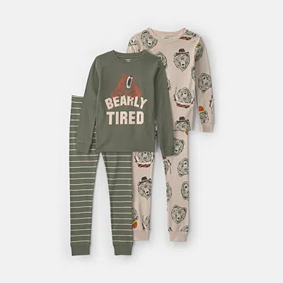 Carter's Little & Big Kid Boys Round Neck Long Sleeve 4-pc. Pajama Set In Green