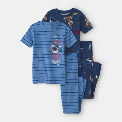 Carter's Little & Big Kid Boys Round Neck Short Sleeve 4-pc. Pajama Set In Blue