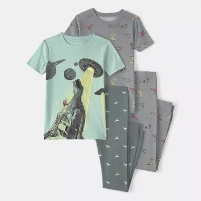 Carter's Little & Big Kid Boys Round Neck Short Sleeve 4-pc. Pajama Set In Multi