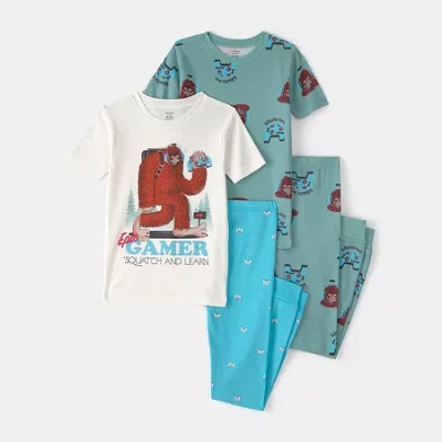 Carter's Little & Big Kid Boys Round Neck Short Sleeve 4-pc. Pajama Set In Multi