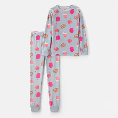 Carter's Little & Big Kid Girls Crew Neck Long Sleeve 2-pc. Pajama Set In Blue