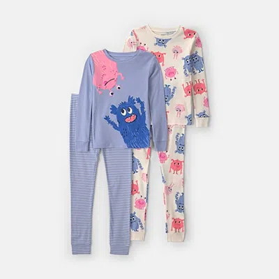 Carter's Little & Big Kid Girls Crew Neck Long Sleeve 4-pc. Pajama Set In Blue