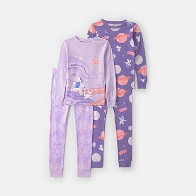 Carter's Little & Big Kid Girls Crew Neck Long Sleeve 4-pc. Pajama Set In Purple