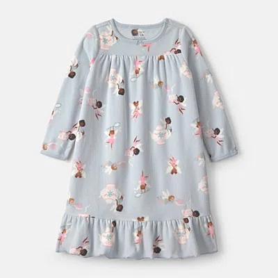 Carter's Little & Big Kid Girls Crew Neck Long Sleeve Nightgown In Blue