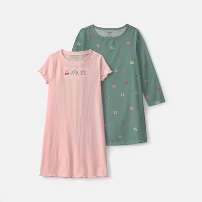 Carter's Little & Big Kid Girls Crew Neck Short Sleeve 2-pc. Nightgown In Green