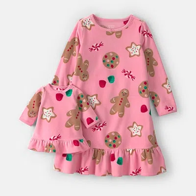 Carter's Little & Big Kid Girls Fleece Crew Neck Long Sleeve 2-pc. Nightgown In Pink