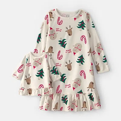 Carter's Little & Big Kid Girls Fleece Crew Neck Long Sleeve 2-pc. Nightgown In White