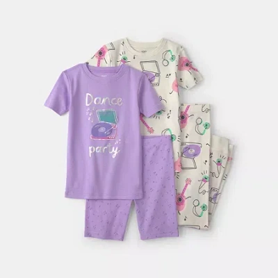 Carter's Little & Big Kid Girls Rib Crew Neck Short Sleeve 2-pc. Pajama Set In Purple