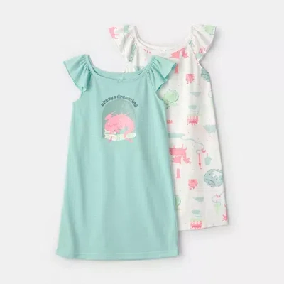 Carter's Little & Big Kid Girls Round Neck Short Sleeve 2-pc. Nightgown In Green