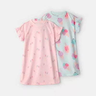 Carter's Little & Big Kid Girls Round Neck Short Sleeve 2-pc. Nightgown In Pink