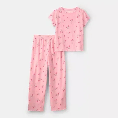 Carter's Little & Big Kid Girls Round Neck Short Sleeve 2-pc. Pajama Set In Pink