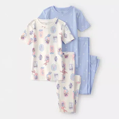 Carter's Little & Big Kid Girls Round Neck Short Sleeve 4-pc. Pajama Set In Multi