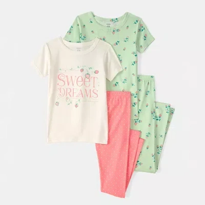 Carter's Little & Big Kid Girls Round Neck Short Sleeve 4-pc. Pajama Set In Green