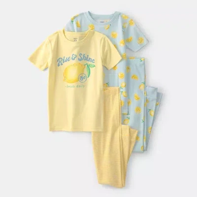 Carter's Little & Big Kid Girls Round Neck Short Sleeve 4-pc. Pajama Set In Yellow