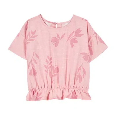 Carter's Little & Big Kid Girls Scoop Neck Short Sleeve Peasant Top In Pink