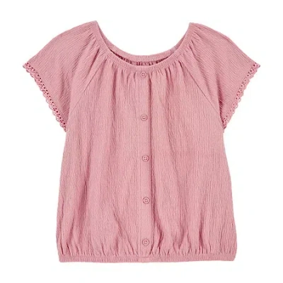 Carter's Little & Big Kid Girls Scoop Neck Short Sleeve Peasant Top In Pink