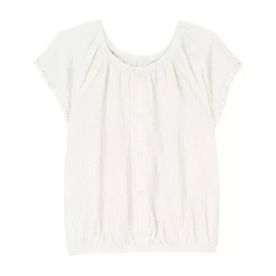 Carter's Little & Big Kid Girls Scoop Neck Short Sleeve Peasant Top In White