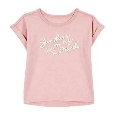 Carter's Little & Big Kid Girls Scoop Neck Short Sleeve Regular Fit Graphic T-shirt In Pink
