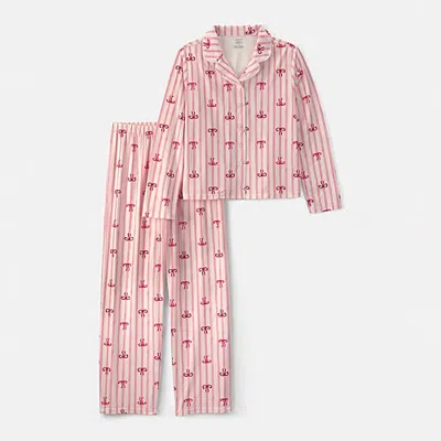 Carter's Little & Big Kid Girls V-neck Long Sleeve 2-pc. Pajama Set In Pink