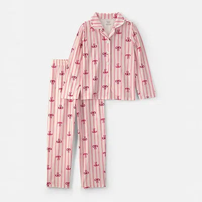 Carter's Little & Big Kid Girls V-neck Long Sleeve 2-pc. Pajama Set In Pink