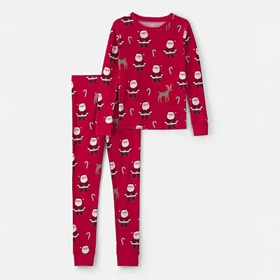 Carter's Little & Big Kid Unisex Rib Crew Neck Long Sleeve 2-pc. Pajama Set In Burgundy