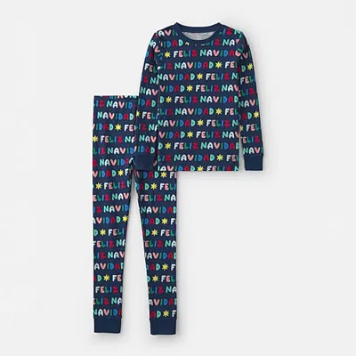 Carter's Little & Big Kid Unisex Rib Crew Neck Long Sleeve 2-pc. Pajama Set In Blue