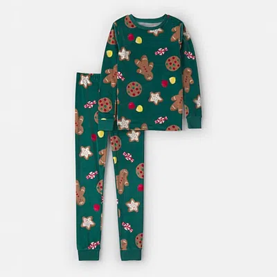 Carter's Little & Big Kid Unisex Velour Crew Neck Long Sleeve 2-pc. Pajama Set In Green
