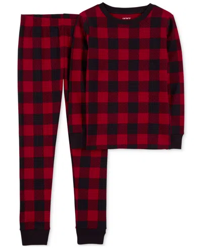 Carter's Little & Big Kids Buffalo Check 100% Snug Fit Cotton Pajamas, 2 Piece Set In Black,red