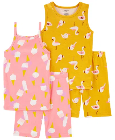 Carter's Kids' Little Girls Ice Cream And Flamingo Pajama Set, 4 Piece Set In Pink