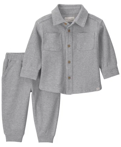 Carter's Little Planet By  Baby Boy 2-piece Organic Cotton Waffle Knit Top & Pant Set In Heather Gray